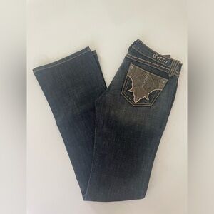 NWT Cello Low Rise  Boot Cut Denim Blue Jeans Size 5X34 Embellished